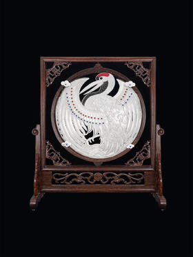 子佩集S999银手工银花丝【云影灵踪仙鹤花丝嵌宝盘】双面旋转台屏【HSTP】大师工坊原创设计2511