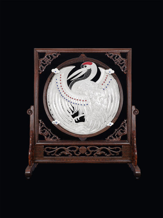 子佩集S999银手工银花丝【云影灵踪仙鹤花丝嵌宝盘】双面旋转台屏【HSTP】大师工坊原创设计2511 商品图0