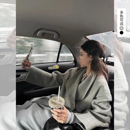 西遇双排扣中长款毛呢大衣女冬季新款韩系立领宽松呢料外套SS051931 商品图0