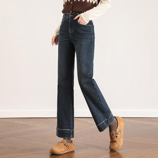 「自」全新升级【铂金会员174/天猫229/差价55】(14301)洛诗琳气质加绒牛仔裤2025冬季新款高腰显瘦九分直筒裤女 商品图2