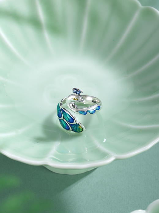 子佩集【瑶华灵雀】银S990戒指【Q037】孔雀珐琅彩2511 商品图6