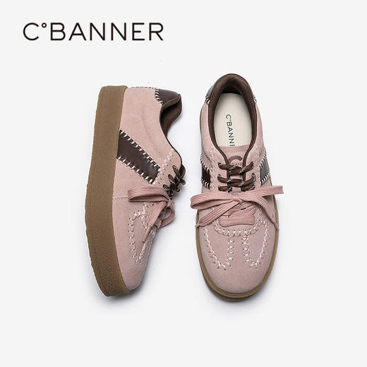 千百度厚底复古德训鞋女2026春季新款增高透气舒适板鞋运动休闲鞋A26108301 商品图4