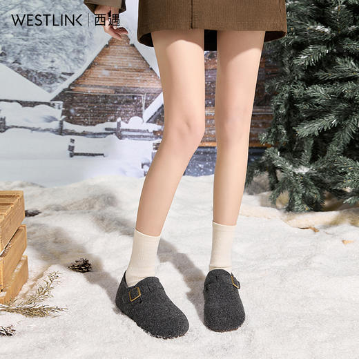 西遇加绒勃肯鞋女新款冬季保暖一脚蹬棉鞋内增高雪地毛毛鞋K2457358 商品图3