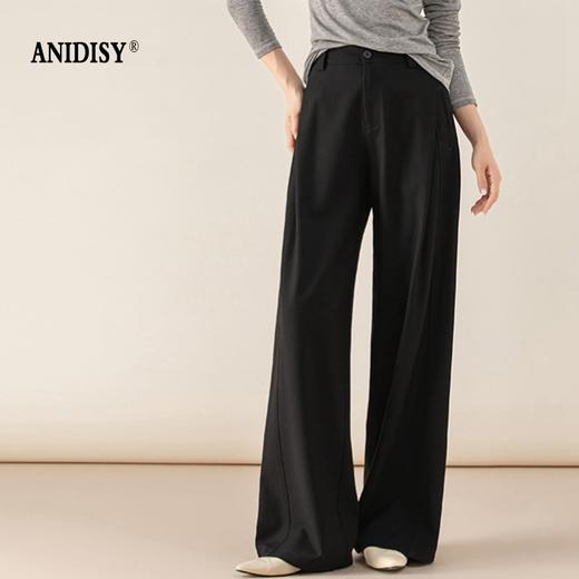 春装时尚高腰拉链后松紧腰褶皱垂感阔腿休闲裤 商品图4