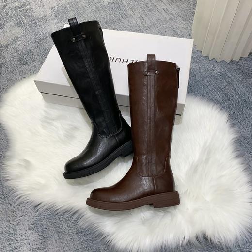 JEHURFIE/纪华菲高筒版~马油牛皮后拉链弹力长靴 商品图0