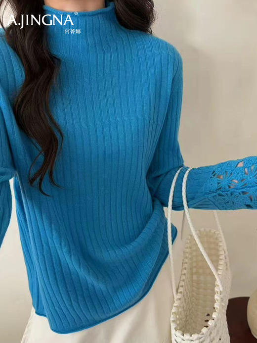 【镂空袖口】阿菁娜冬季新款手工钩花羊毛衫云感肌理自然卷边设计立体镂空袖口F30D302012 商品图4