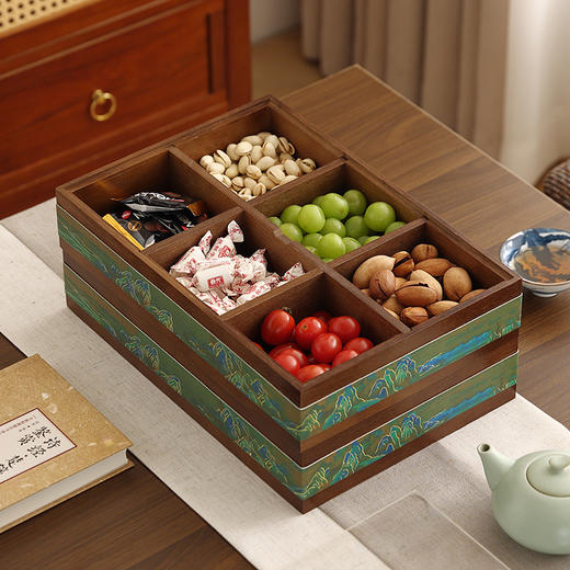 【新中式实木干果盒】家用过年瓜子糖果零食收纳盒 乔迁茶几坚果水果盘  商品图1