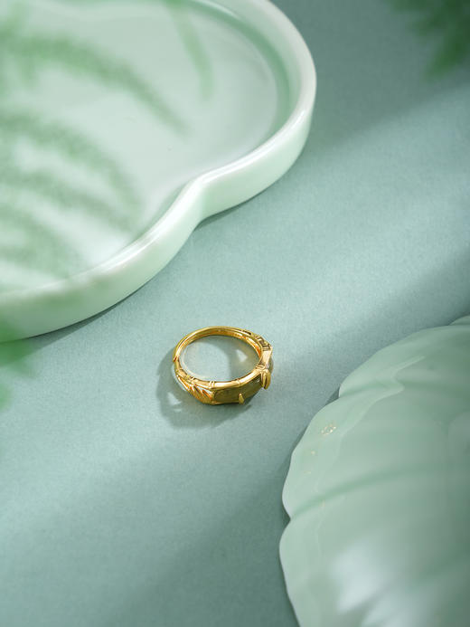 子佩集【竹福安好】银S925戒指【JZ07290】镀金竹节青玉古法银2511 商品图5