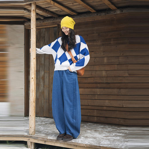 绽放859朵/茧型重工牛仔裤·全腰松紧分割设计牛仔长裤宽松阔腿裤 商品图1