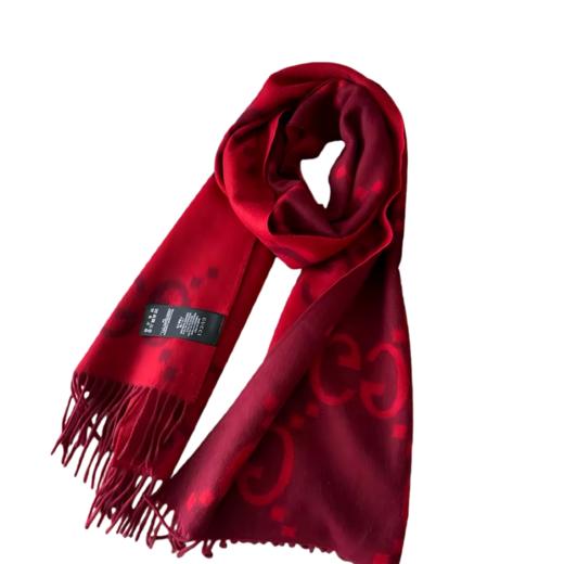 【双12特惠】【送礼盒礼袋】Gucci古驰爆款围巾披肩WU-H双面围巾 羊毛羊绒 流苏款 红色 奶茶色 紫色 棕色 商品图2