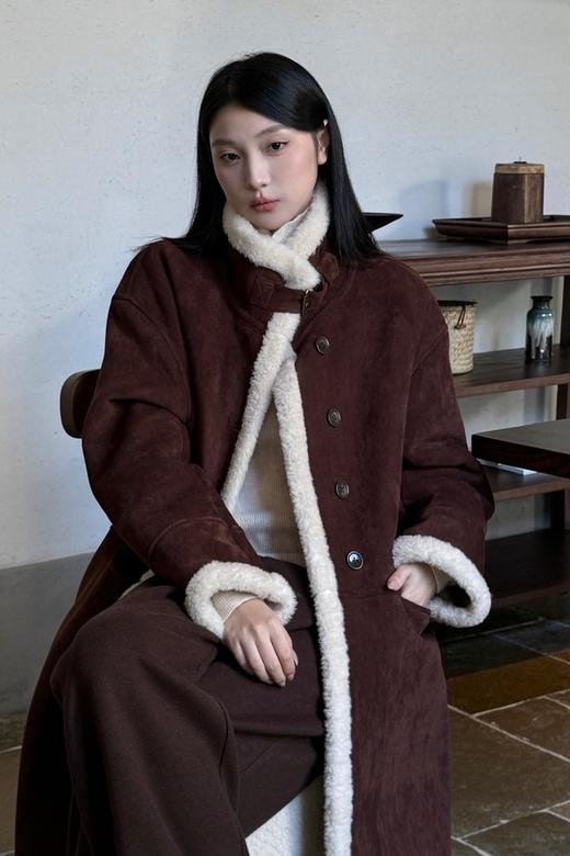 LNNNS 咖色复古皮毛一体羊羔毛大衣外套 21634 商品图1