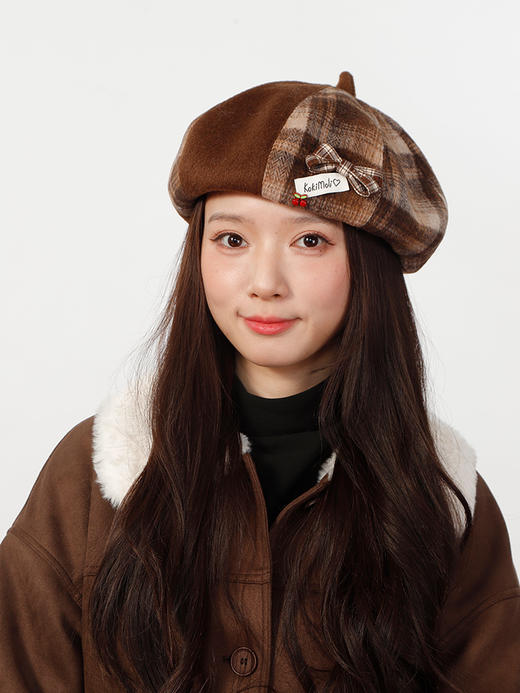 可爱配件精致有质感格纹拼接贝雷帽-纪念日百货门店同款166443303 商品图4