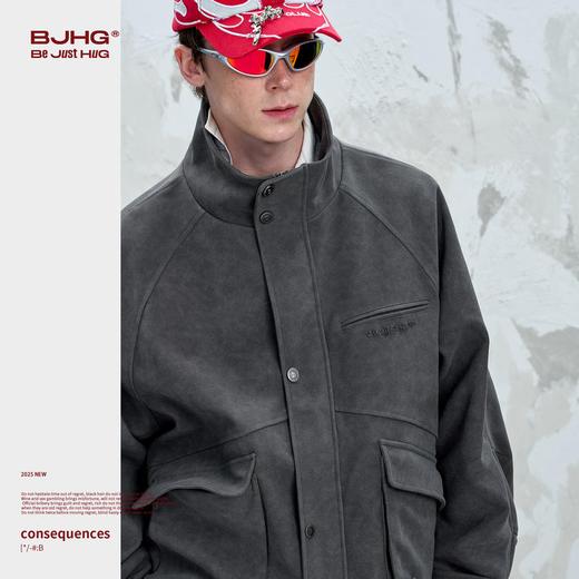 BJHG不计后果美式复古PU皮外套男款秋装刺绣机能风小众设计感夹克 商品图0