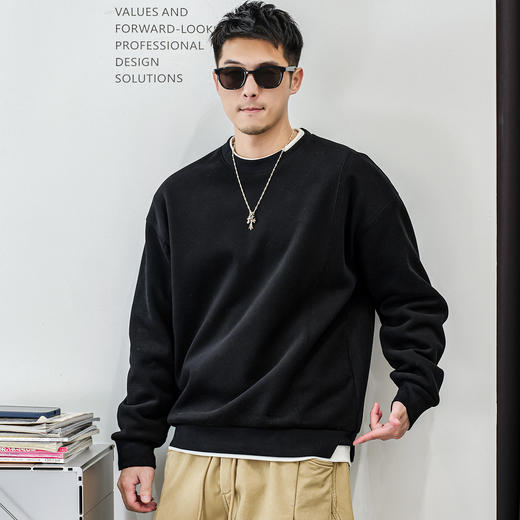 徐太浪【基础款 假两件】加绒卫衣男秋冬款大码男装潮流百搭上衣 商品图0