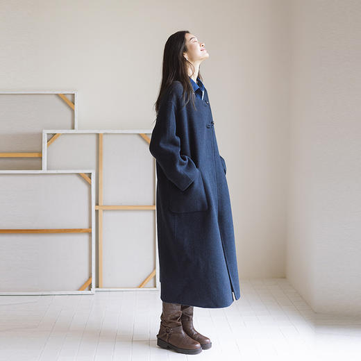绽放772朵/羊毛桑蚕丝牦牛绒新中式偏襟长款毛呢外套秋冬呢子大衣 商品图3
