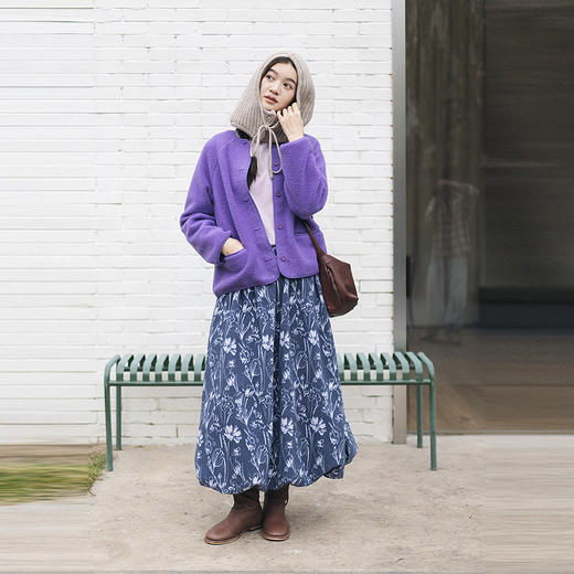 绽放800朵/桑蚕丝羊毛提花双层花苞裙全腰松紧加厚A字大摆半身裙 商品图1