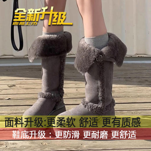 【一鞋两穿❗️毛绒中筒靴大棉鞋】4cm的跟高穿上秒变大长腿，柔软舒适内里，精选绒面面料，防滑EVA发泡底，新款冬季厚底增高加绒保暖一脚蹬雪地靴QQ 商品图4