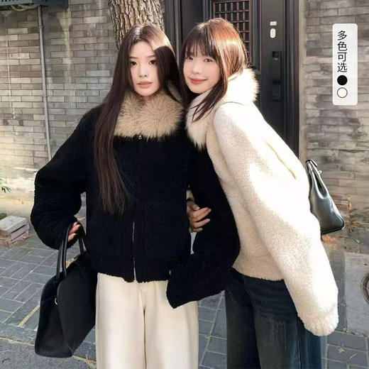 西遇毛毛领纯色短款外套女冬季新款加厚保暖韩系宽松上衣SS051919 商品图0