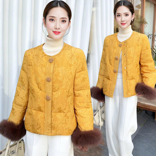 QYM 59137新中式风羽绒服圆领白鸭绒休闲通勤外套 商品图0