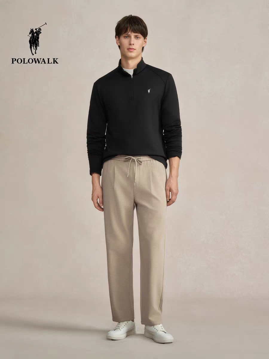 XY/POLOWALK男式长袖T恤简约挺括半拉链立领套头上衣男  CPLW54240041   黑色