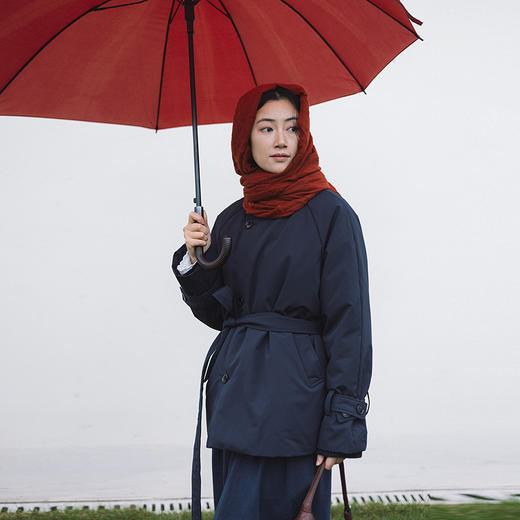 绽放542朵/95鹅绒经典翻领风衣式系带中长款羽绒服女百搭羽绒外套 商品图0