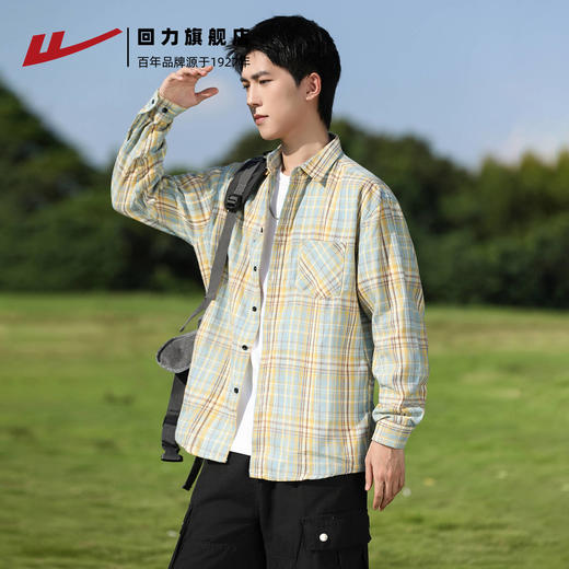 回力衬衫男款2025新款秋季棉休闲高级痞帅格子衫外套长袖男士衬衣 商品图4