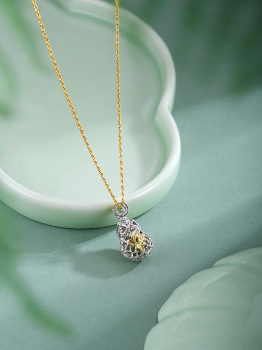 子佩集【福禄无尽】银S925套链【DZ07193】镀金葫芦晴水玉荷花项链古法银2511 商品图7