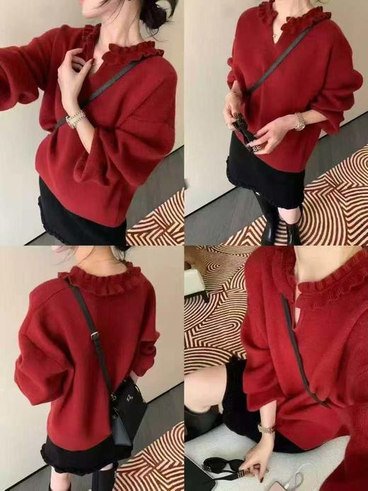 【YW】无忧购冬季领口木耳边剪刀领软糯羊毛针织衫毛衣女6625#（截单后3-5天发货） 商品图10