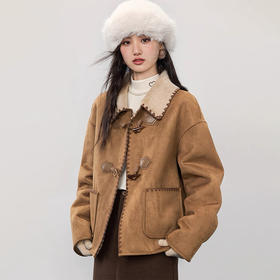 秋冬上新【喵小仟 加厚款羊羔绒牛角扣外套】优质麂皮绒面料，复合超厚羊羔毛，巨暖！一件顶十件