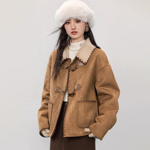 秋冬上新【喵小仟 加厚款羊羔绒牛角扣外套】优质麂皮绒面料，复合超厚羊羔毛，巨暖！一件顶十件 商品图0