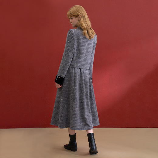 西遇气质名媛小香风套装女冬季蝴蝶结粗花呢外套伞裙两件套V4355454 商品图4