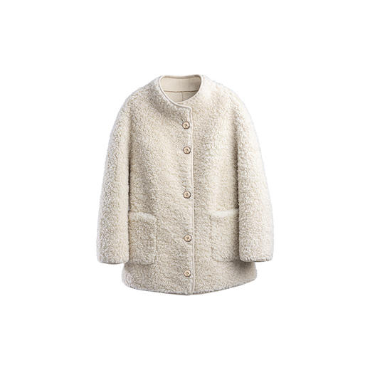 绽放881朵/纯羊毛绒感设计羊羔毛贴袋中长款外套女毛呢大衣冬新款 商品图4