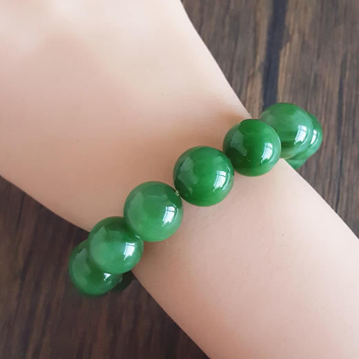 【天然正品】天然细腻菠菜绿无黑点约14.0MM碧玉圆珠手串14.0MM（皆取最大值）中性 251125NJS27 商品图6
