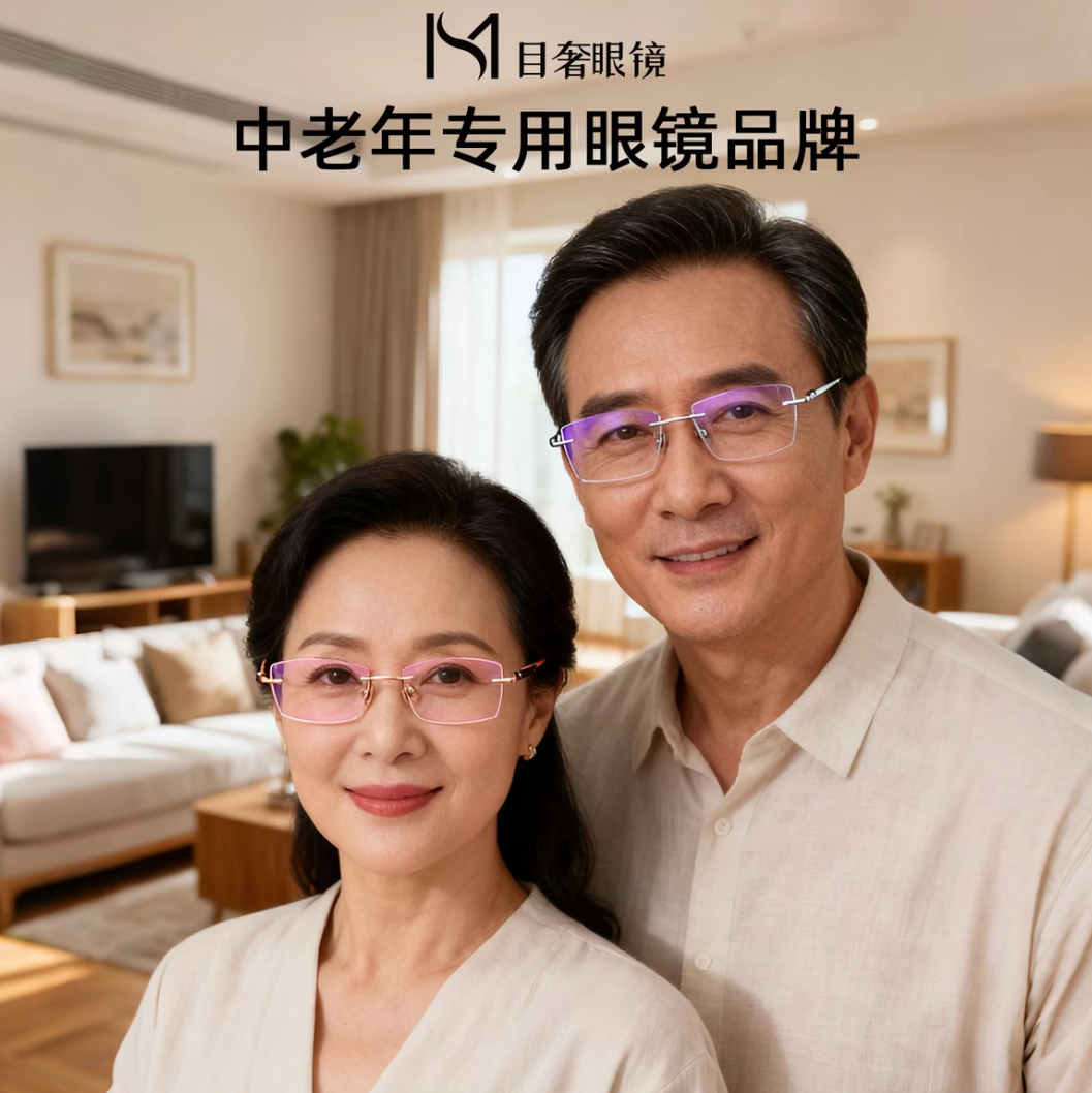 目奢纯钛超轻时尚老花镜 中老年护眼防蓝光 高清眼镜