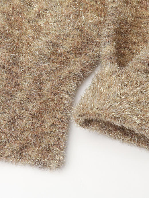 秋冬金葱混纺燕麦色圆领宽松毛衣 慵懒风肌理感亮丝针织套头上衣 商品图3