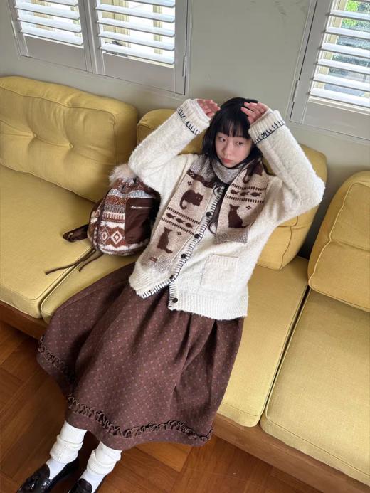 nothe Case布然/NC253226/「咖啡与小猫」卡其色可爱提花保暖围巾 商品图4