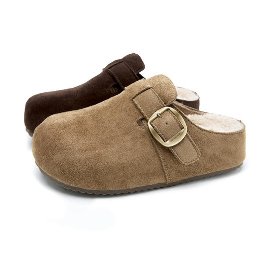 西遇厚底加绒勃肯鞋女冬季新款一脚蹬包头半拖鞋外穿毛毛棉拖K0057318 商品图4