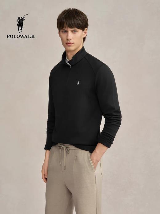 XY/POLOWALK男式长袖T恤简约挺括半拉链立领套头上衣男  CPLW54240041   黑色 商品图3