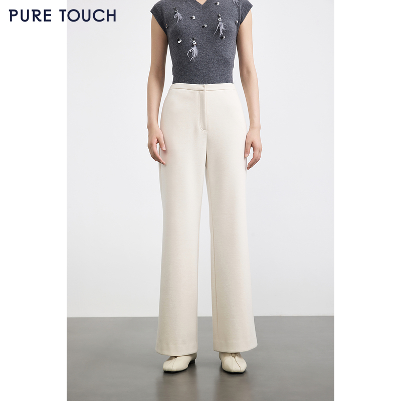 商场同款PURE TOUCH女装25秋冬新款高腰阔腿裤百搭休闲白色长裤