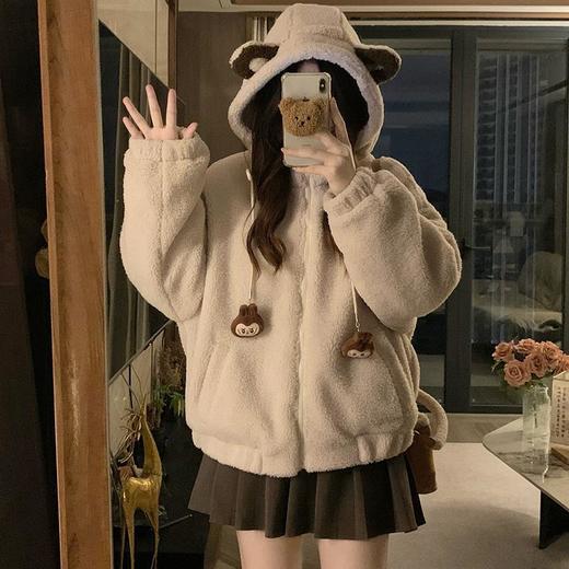 【GZ】无忧购可爱刺绣小熊耳朵羊羔毛夹棉外套女6636# 商品图1