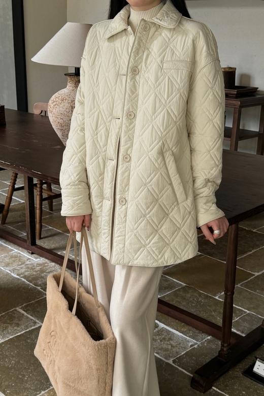 LNNNS 时尚菱格收腰夹棉中长款棉衣外套 21637 商品图2