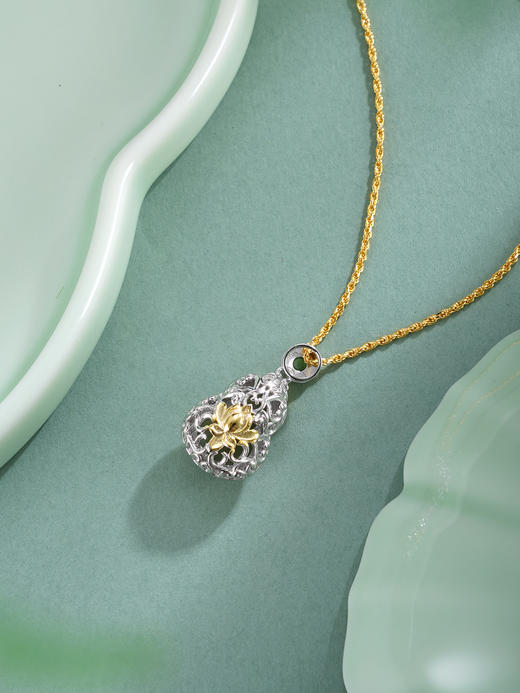 子佩集【福禄无尽】银S925套链【DZ07193】镀金葫芦晴水玉荷花项链古法银2511 商品图3