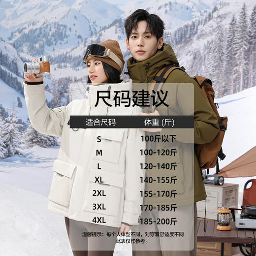 半身缘男女装 冬季三防通勤户外情侣款连帽工装羽绒服2535 商品图3