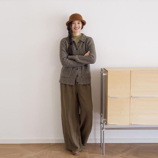 绽放666朵/加厚亚麻半腰松紧宽松阔腿裤女显瘦松弛感休闲裤冬新款 商品图2