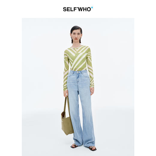 SELFWHO莱赛尔混纺蓝色牛仔裤女2025夏季新款宽松高腰直筒阔腿裤 商品图3