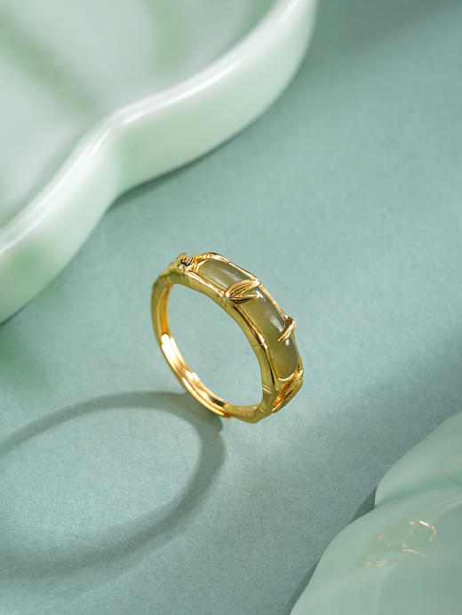 子佩集【竹福安好】银S925戒指【JZ07290】镀金竹节青玉古法银2511 商品图3