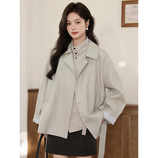 鹿向南「橡木低语」秋季新款米色中长款风衣女高级感宽松西装外套 商品图0