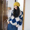 绽放857朵/蓝菱格·纯羊毛蓝白菱形格圆领宽松长袖毛衣新款羊毛衫 商品缩略图1