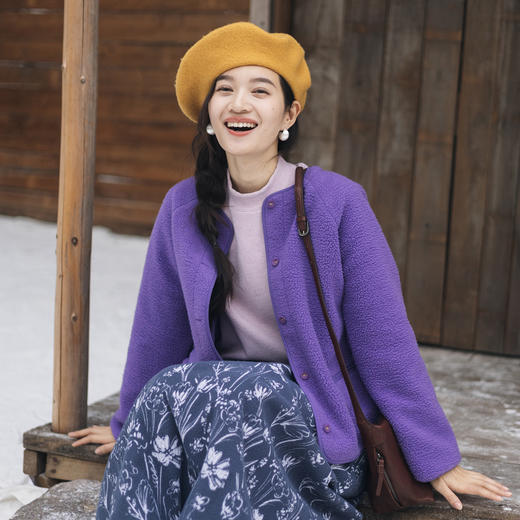 绽放805朵/朝暮摇粒绒外套·棉混纺圆领开襟长袖卫衣新款开衫女 商品图1