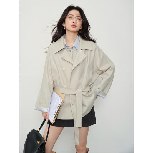 鹿向南「橡木低语」秋季新款米色中长款风衣女高级感宽松西装外套 商品图4